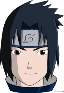 Final colored illustration of Sasuke Uchiha from Naruto, displayed as a finished art piece.