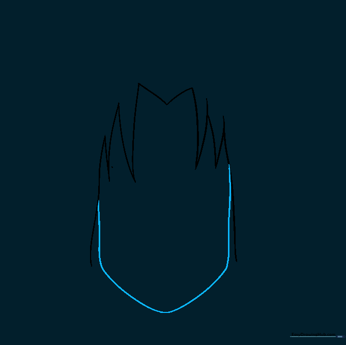 The cleaned-up outline of Sasuke's face shape after erasing the guide lines.