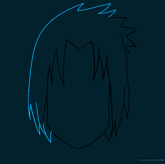 The completed silhouette of Sasuke's spiky hair.