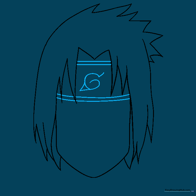 Drawing the Leaf Village headband detail across the forehead.