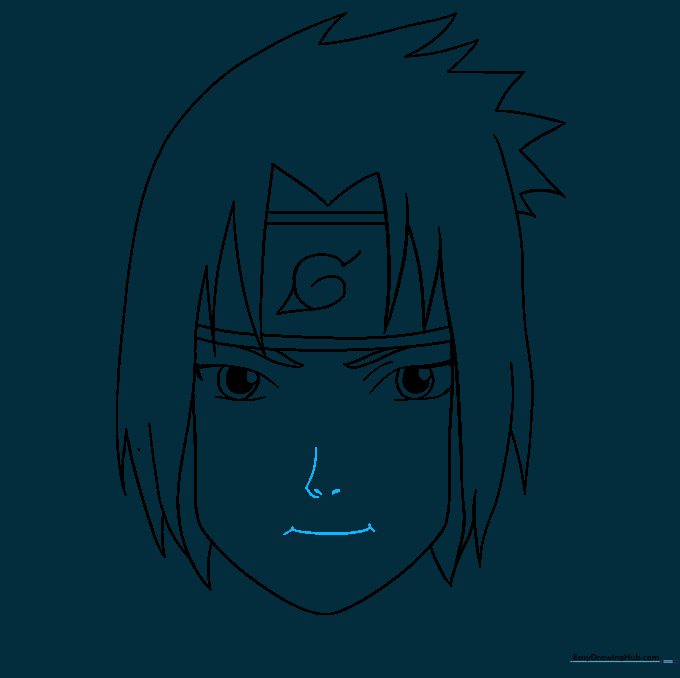 Adding the nose and mouth to the facial features.