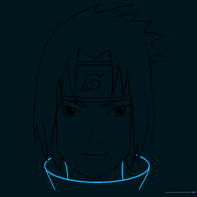 Drawing the neck and the high collar of the ninja tunic.