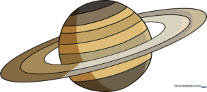A colorful, finished illustration of the planet Saturn with its iconic rings.
