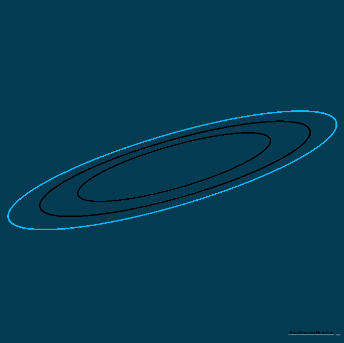 Three concentric diagonal ovals representing the full width of Saturn's ring system.