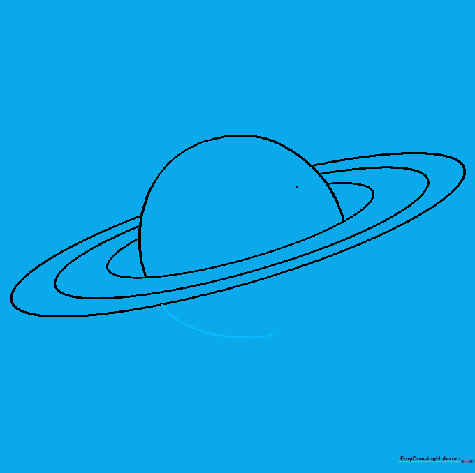 The start of the bottom half of the planet drawn below the ring line.