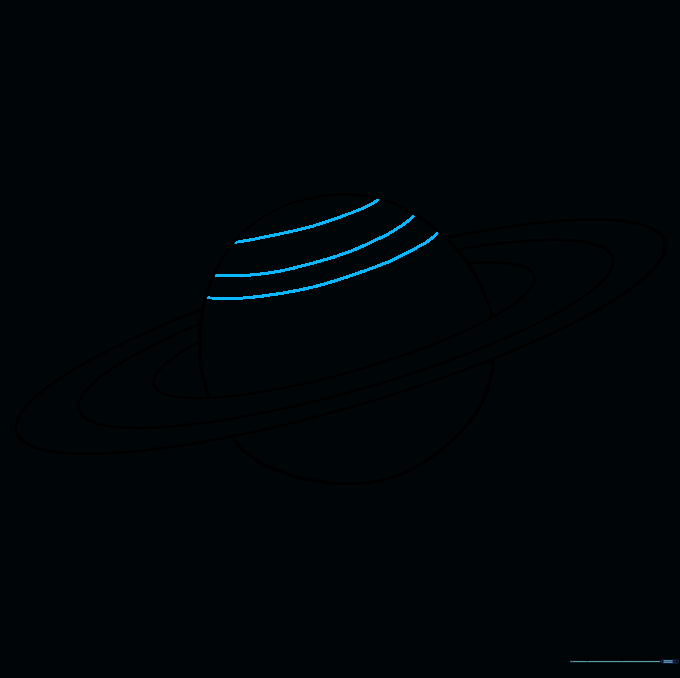 Parallel curved lines added to the surface of the planet to show atmospheric bands.