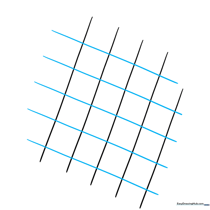 Grid of intersecting diagonal lines creating small diamond shapes on the paper.