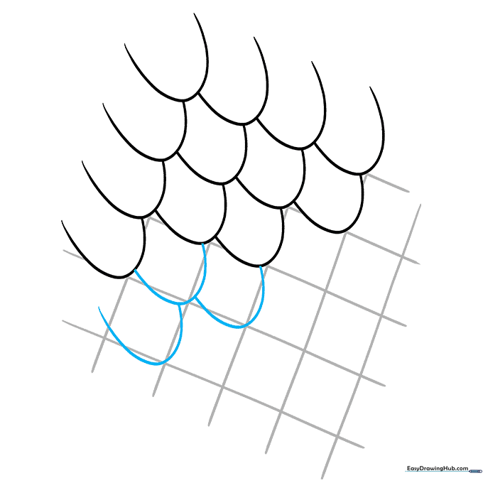 Filling in the remaining grid space with consistent overlapping scale shapes.