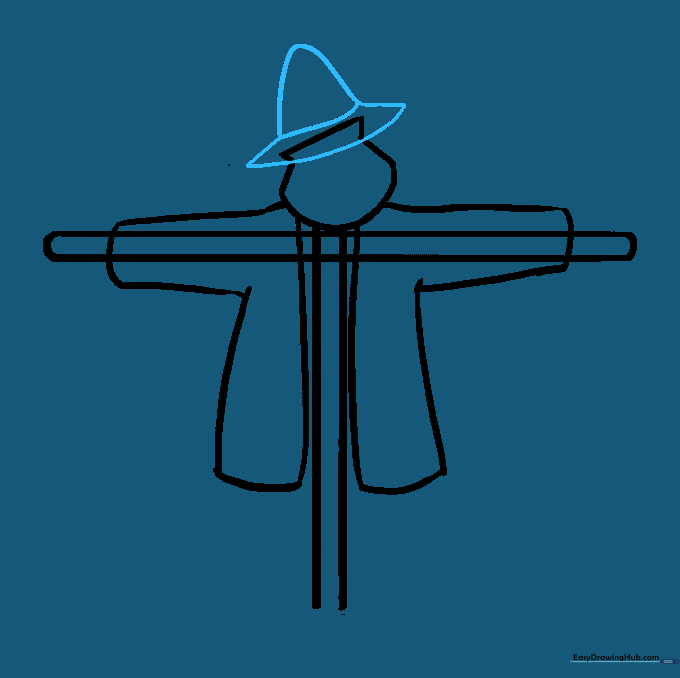 Adding a wide-brimmed hat to the top of the scarecrow's head.