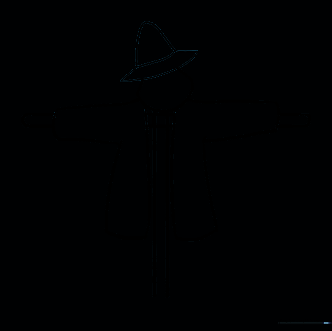 The scarecrow outline after erasing internal guide lines for a clean silhouette.