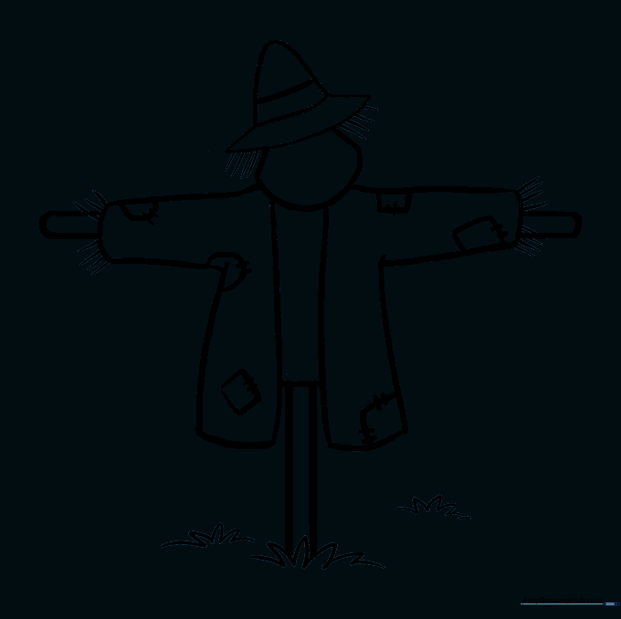 The final clean line art of the scarecrow before adding facial features.