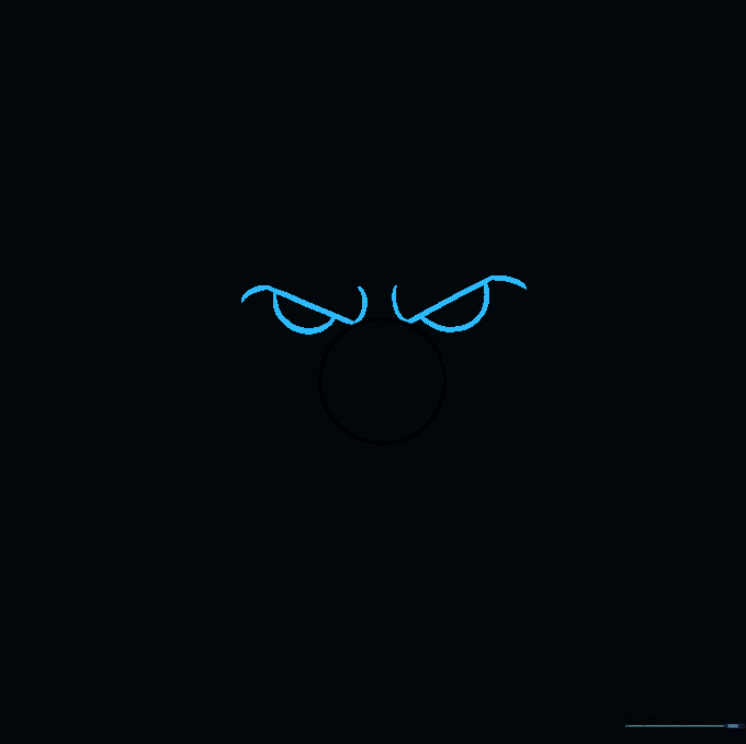 Drawing the clown's arched eyebrows and semi-circular eyes above the nose.