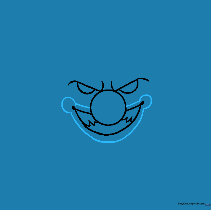 Adding a secondary outline around the clown's mouth to define the makeup shape.