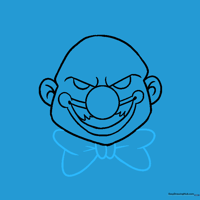 Adding a detailed bow tie with fabric folds to the clown's neck.