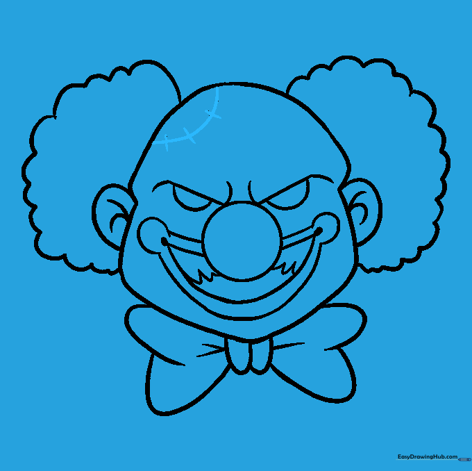 Adding a stitched scar detail to the clown's cheek.