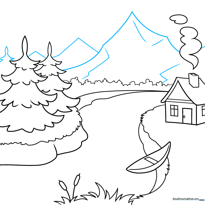 Adding mountain peaks and an extra tree to the background.