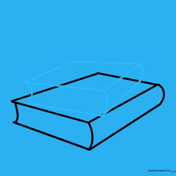 Drawing a second book shape on top of the first to begin building a stack.