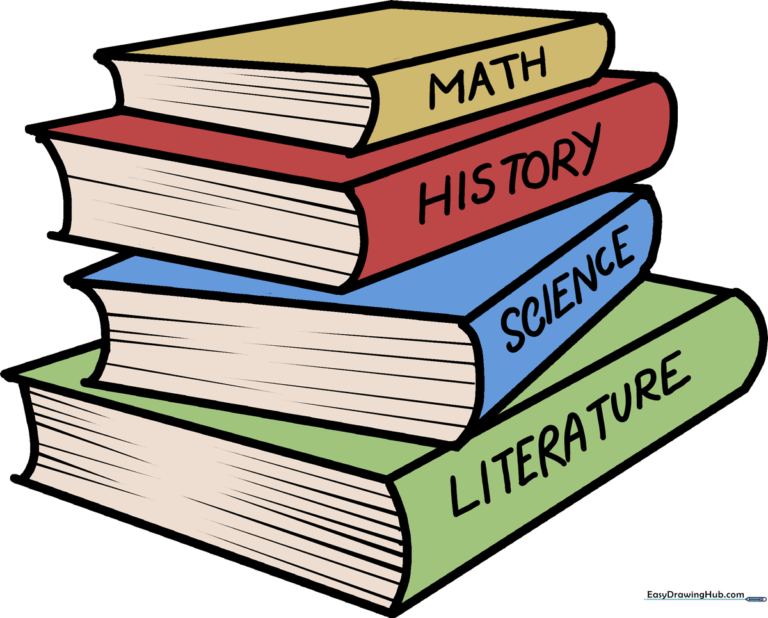 A colorful, finished illustration of a stack of school books, perfect for school-themed art projects.