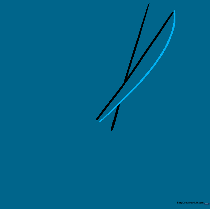 A curved line added to the first diagonal line to create the shape of a scissor blade.