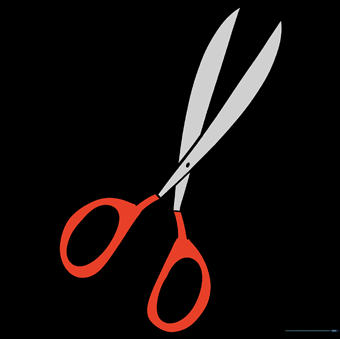 The finished scissor drawing colored with silver blades and bright handles.
