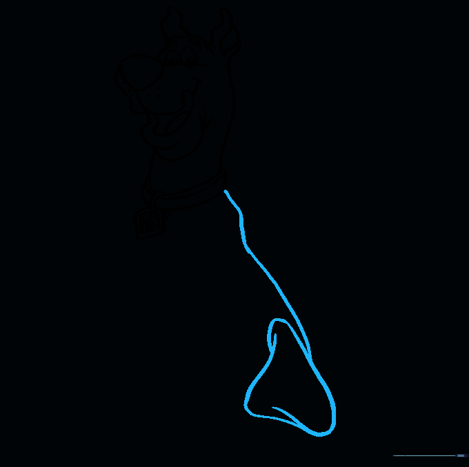 Outline of Scooby-Doo's back and hip area, establishing his lanky body proportions.