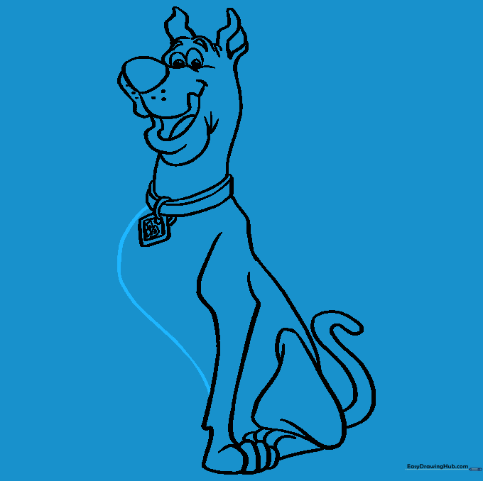 Drawing the chest and stomach line connecting the neck to the front legs.