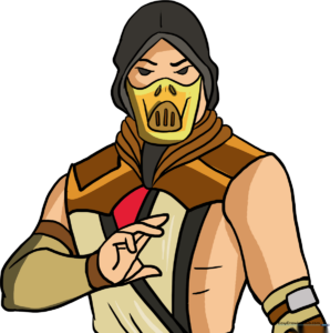 Finished artistic illustration of Scorpion from Mortal Kombat, showcasing the completed drawing.