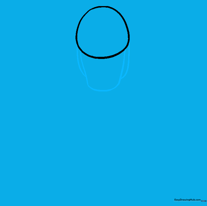 Adding a jawline and side hood contours to the initial head circle.
