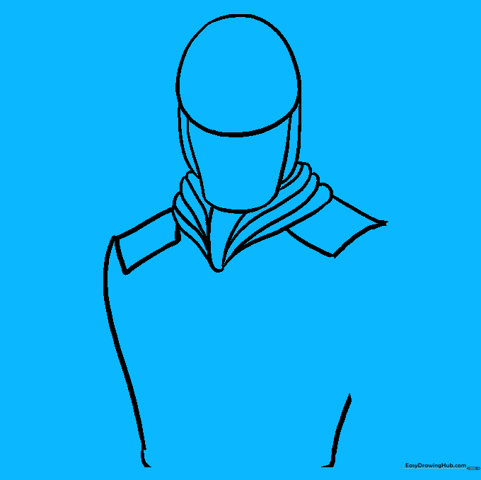 Drawing the first arm with detailed gauntlet bands.