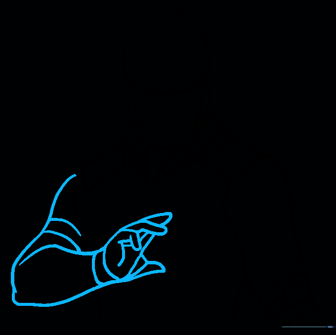 Sketching the second arm in a bent position with visible finger shapes.