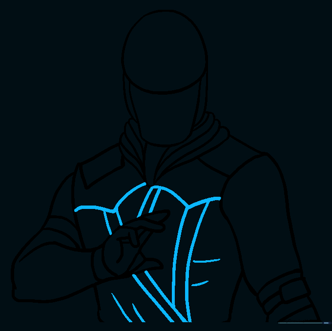 Adding diagonal armor plating and muscle definition to the chest area.