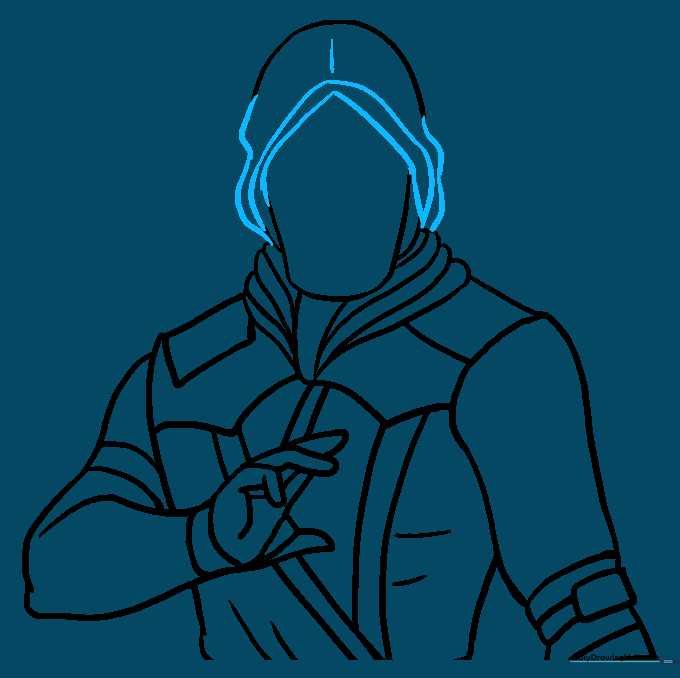 Detailing the ninja hood with wavy lines and forehead patterns.