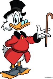 Finished Scrooge McDuck illustration with top hat and cane, ready for coloring.
