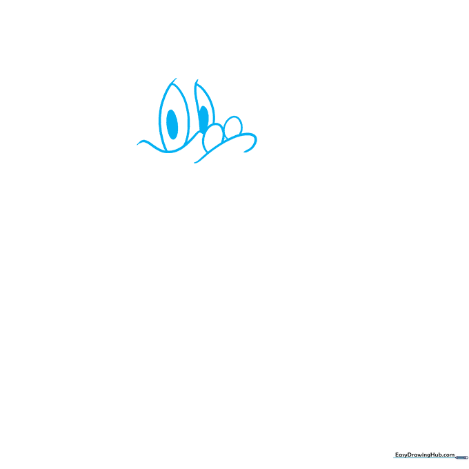 Close-up pencil sketch of Scrooge McDuck's spectacles and oval eyes on white paper.