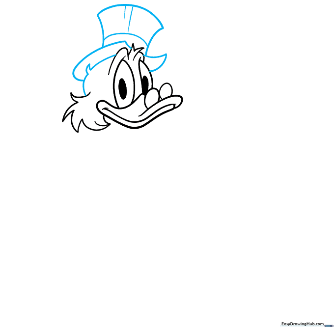 Adding the tall top hat with a band to the Scrooge McDuck character sketch.