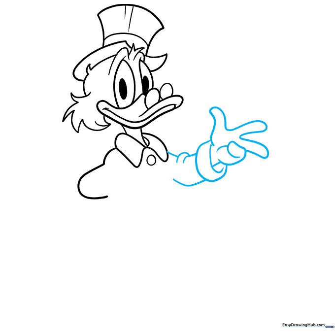 Drawing the sleeve and hand of Scrooge McDuck holding his cane.