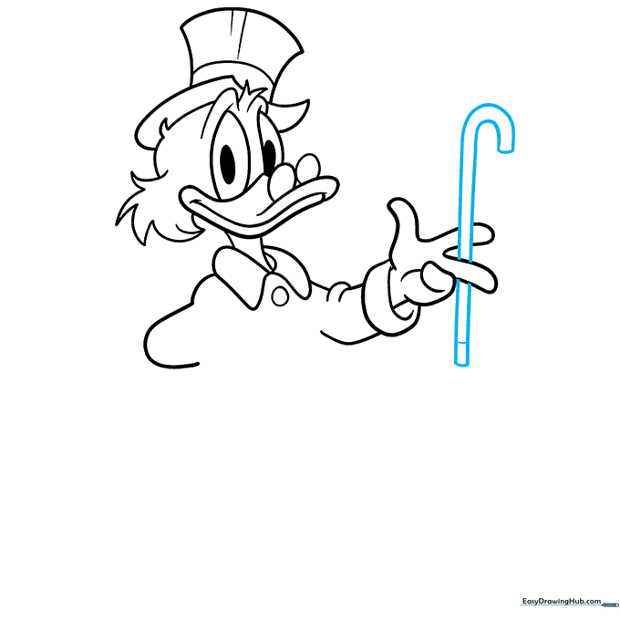 Adding the walking cane to the Scrooge McDuck drawing.
