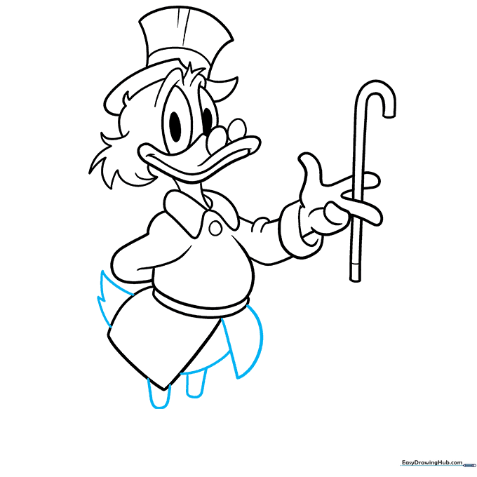 Adding the legs and feathery tail to the Scrooge McDuck sketch.