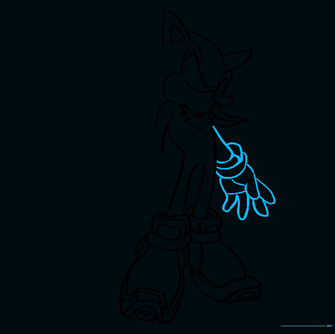 Drawing the first arm and glove with a distinct cuff and finger shapes.
