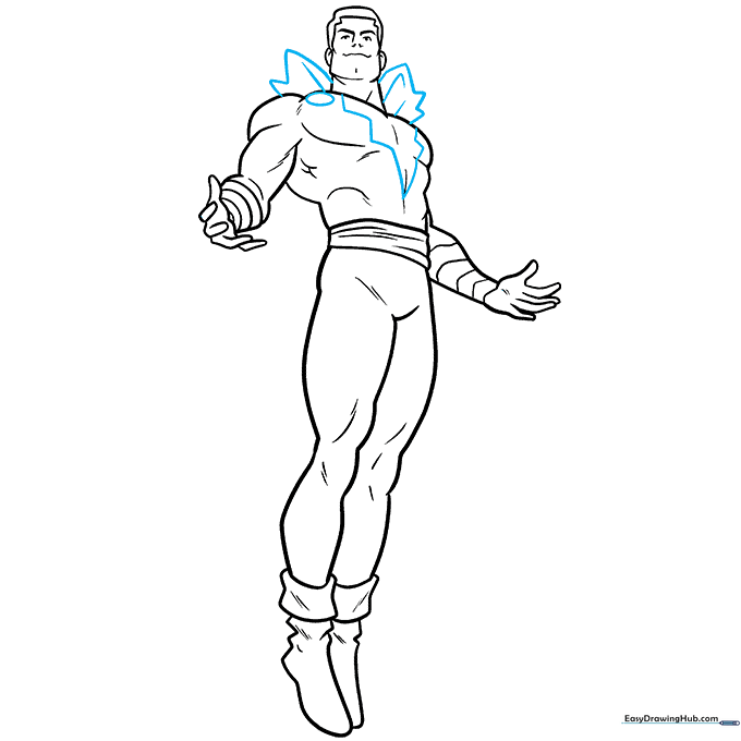 Adding the lightning bolt emblem and cape details to the chest.
