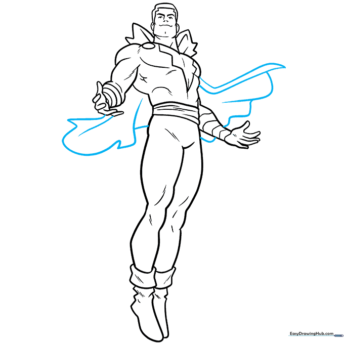 Finalizing the flowing cape lines for the Shazam drawing.