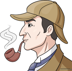 A high-quality, finished drawing of Sherlock Holmes in his signature deerstalker hat and coat.