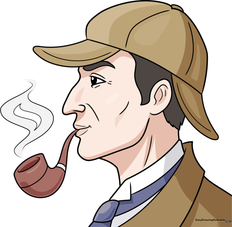 A high-quality, finished drawing of Sherlock Holmes in his signature deerstalker hat and coat.