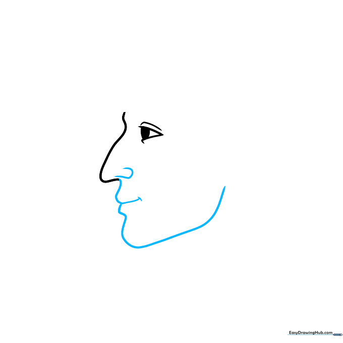 Detailed pencil sketch showing the outline of the lips, chin, and nostril for the Sherlock Holmes portrait.