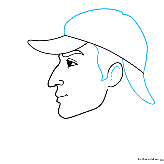 Adding the rear flap and top crown of the deerstalker hat to the Sherlock Holmes drawing.