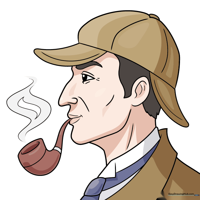 The final colored illustration of Sherlock Holmes wearing his deerstalker hat.