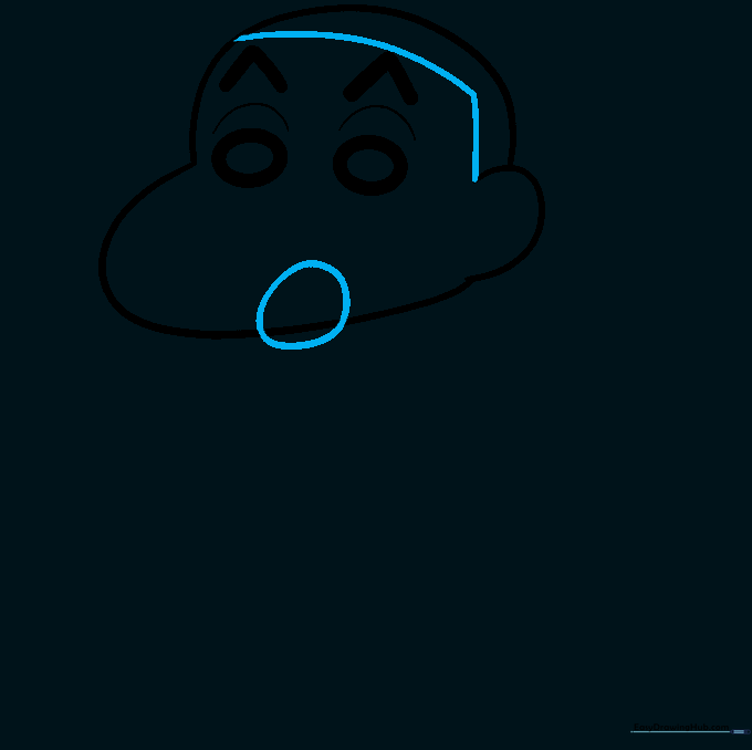 Drawing the mouth and hair details on the character's head.
