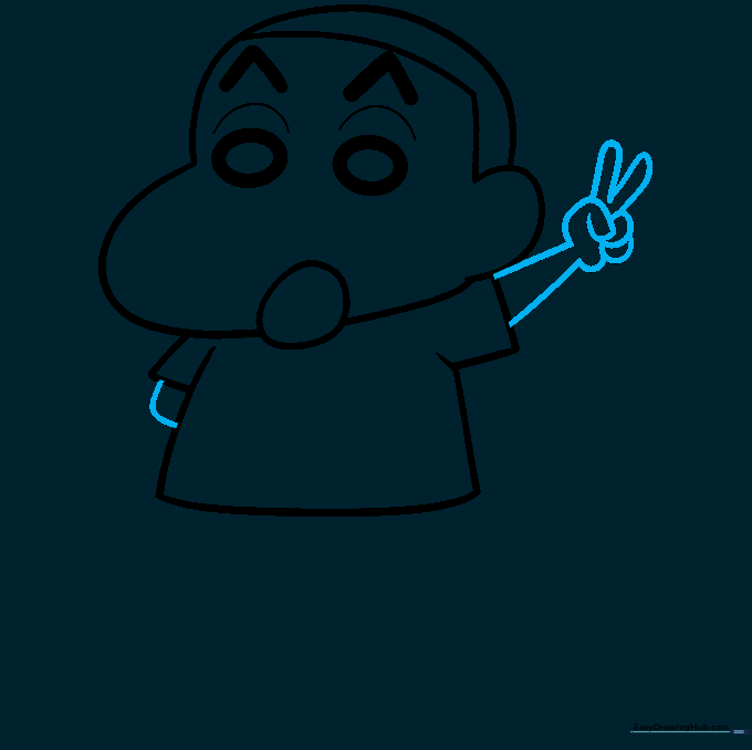 Drawing the arms and a hand making a peace sign.