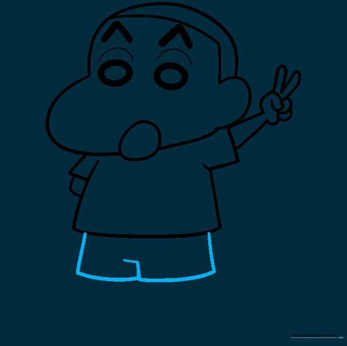 Drawing the shorts with simple straight and curved lines.