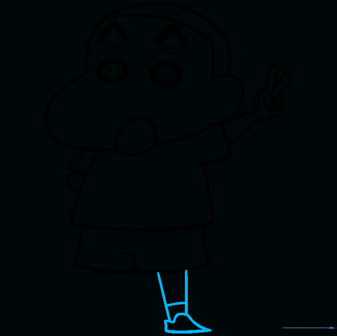Drawing the first leg, sock, and pointed shoe.